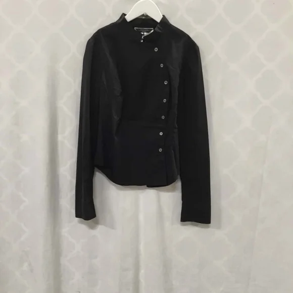 MAX MARA WEEKEND Black Cotton Lycra Button High Collar Office Long Sleeve Shirt - Picture 5 of 9